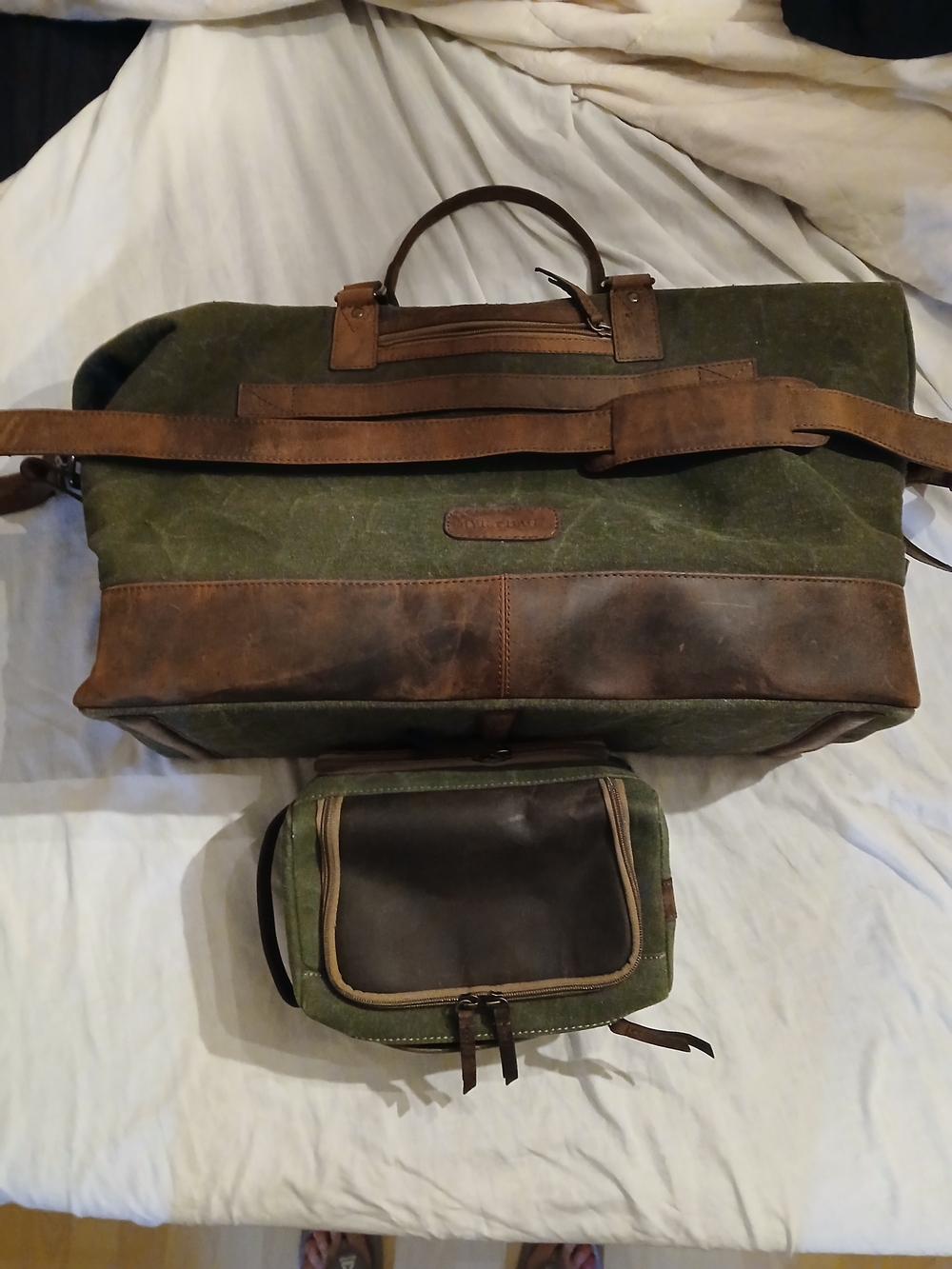 Myra Bag Olive Green Canvas & Brown Leather Weekender - Picture 2 of 16